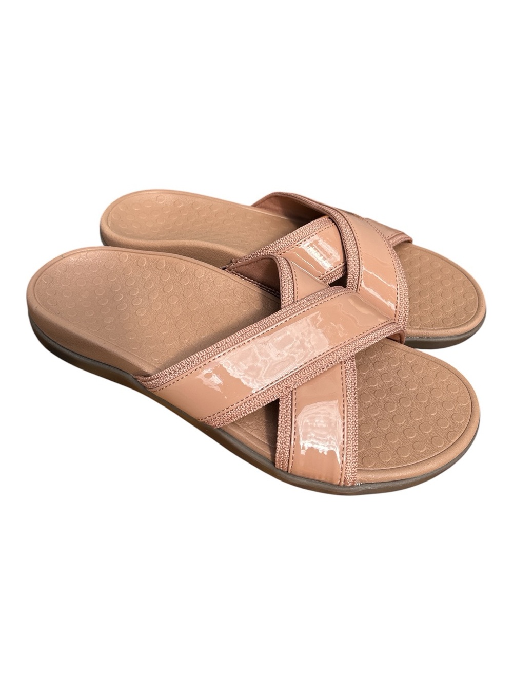 Vionic Patent Crossband Slide Sandals in Blush
